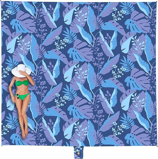 WEKAPO Beach Blanket Waterproof Sandproof Oversized, Extra Large Beach Mat Sand Free, Lightweight & Compact Sand Free Mat with 6 Stakes & 4 Corner Pockets