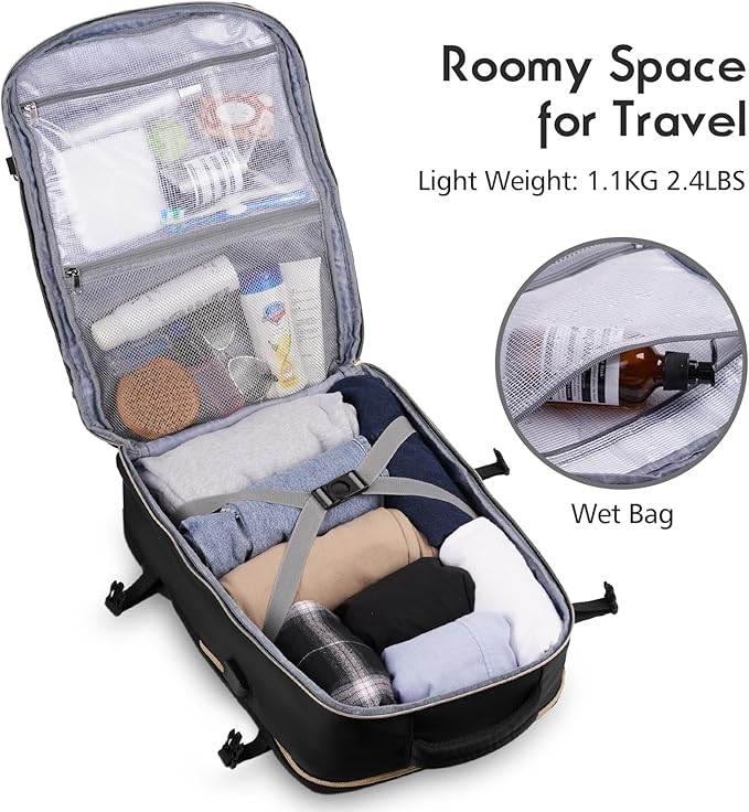 MOMUVO Large Travel Backpack Women, Flight Approved Carry On Backpack with 3 Packing Cubes, Water Resistant Anti-Theft Large Book Bag Fit 18.4 Inch Laptop with USB Charging Port, Black