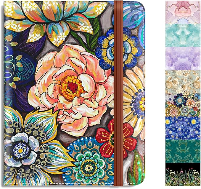 Rimilak Passport Holder, RFID Blocking Passport Cover Wallet Travel Essentials, Leather Travel Air Ticket Documents Organizer Protector for Women and Men, Mandala Flower