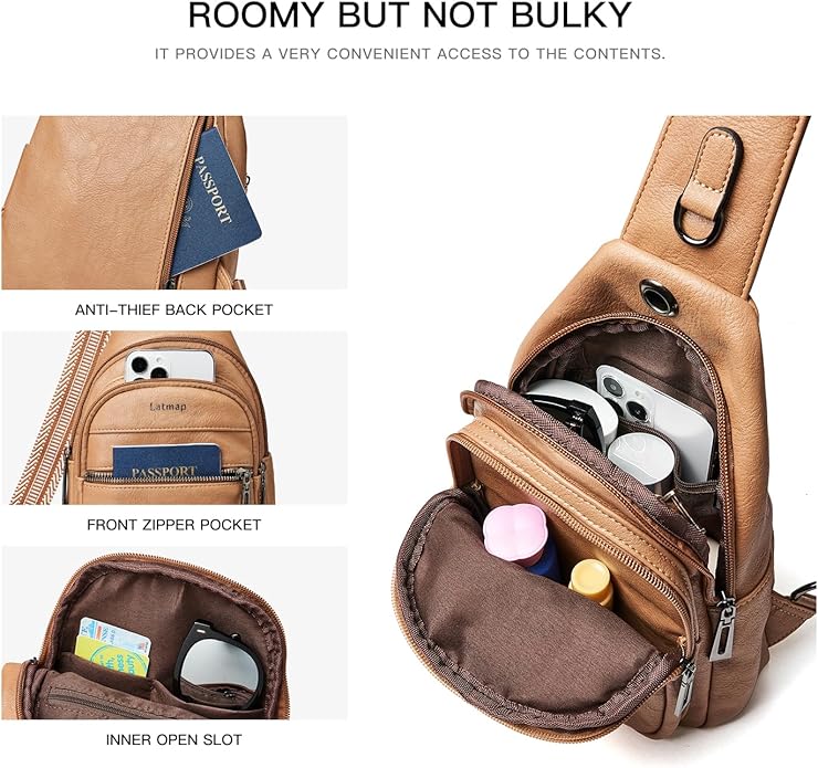 Sling Bag For Women Faux Leather Small Casual Daypack Backpack Fanny Pack Crossbody Chest Bags Purse