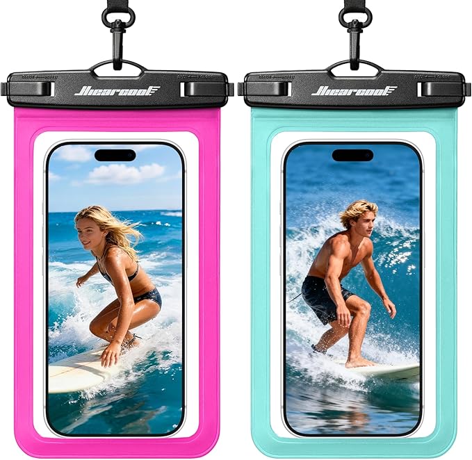 Hiearcool Waterproof Phone Pouch,Waterproof Phone Case for iPhone 17 16 15 14 13 Pro Max,IPX8 Phone Waterproof Pouch for Beach Cruise Ship Travel Essentials Green&Bright Red-2Pack
