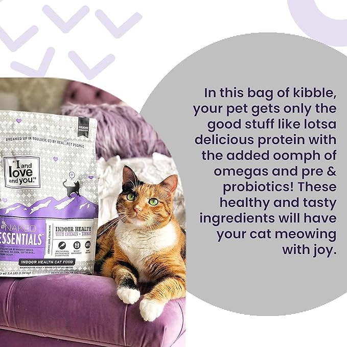 I and Love and You Naked Essentials Dry Cat Food - Salmon + Whitefish for Hairball Care - Grain Free, Real Meat, No Fillers, 3.4lb Bag