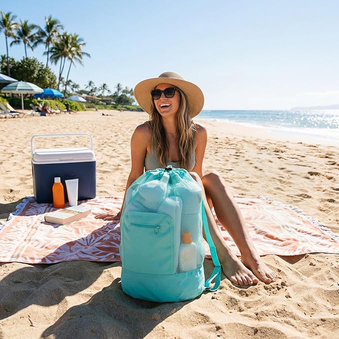 3 Pcs Mesh Beach Bags Portable Mesh Shower Beach Toy Bag With Drawstring Extra Large Tote Hanging Toiletry Bath Organizer for Camping Swimming Gym Travel