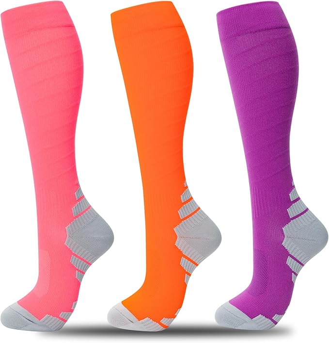 fenglaoda 3 Pairs Compression Socks for Women & Men Knee High Nurse Pregnant Cute Medical Running Travel Athletic
