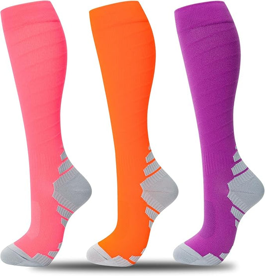 fenglaoda 3 Pairs Compression Socks for Women & Men Knee High Nurse Pregnant Cute Medical Running Travel Athletic