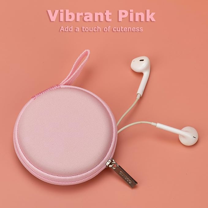 Ginsco Mini-Portable Hard Shell Earbuds Case for Apple EarPods Headphones USB-C Wired Ear Buds/Samsung Galaxy Wired Earbuds, Travel Case for Earphones Earplugs (1, Pink)