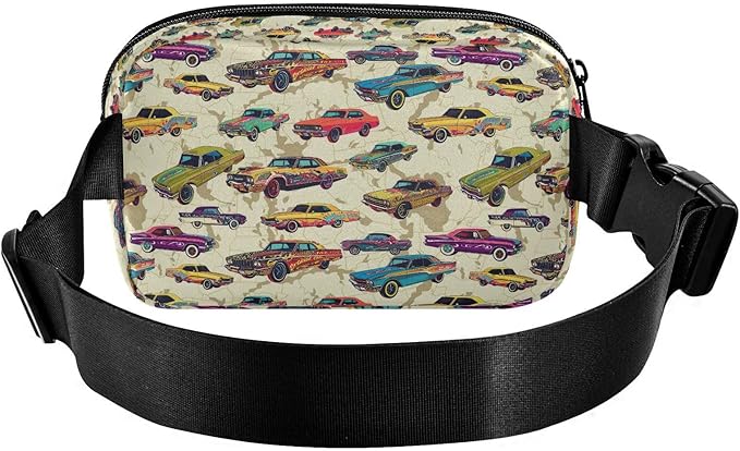 Vintage Car Fanny Pack for Women Men Water Resistant Fashion Waist Packs with Adjustable Strap Belt Bag for Travel Workout Jogging Hiking 21220295