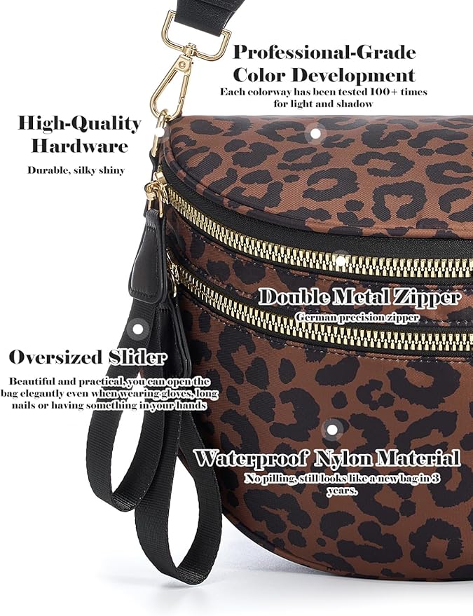 Pure Colour Crossbody Bag Bum Bag for Women,Spacious Purse Fanny Packs Belt Bag,Oversized Bum Bag (Black Brown Leopard Print Bum Bag)