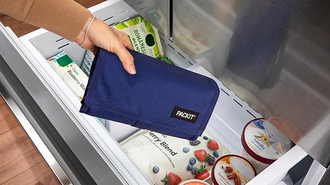 PackIt Freezable Lunch Bag, True Blue, Built with EcoFreeze Technology, Foldable, Reusable, Zip and Fold Closure with Buckle Handle, Designed for Work Lunches and Fresh Lunch On the Go