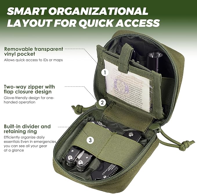 2 Pack Mini Tactical EDC Molle Pouch with 4 D-Rings, Compact Utility Belt Pouches Organizer with Removable Clear ID Pocket for Enhanced Gear Attachment (4x4 GP Pouch)