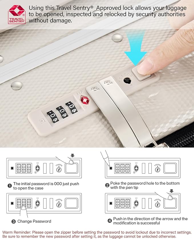 Hanke 20 Inch Carry On Luggage with Wheels PC Hard Shell Suitcase Top Opening Aluminum Frame Travel Luggage Suitcases for Woman Men Gifts.(Ivory White)