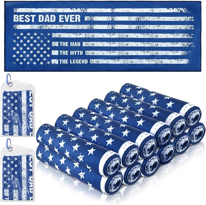 Moukeren 12 Pcs Bulk Best Dad Ever Cooling Towel Microfiber Breathable Towels Sport for Gym Yoga Travel Camping Running Outdoor Father's Day Birthday Gifts