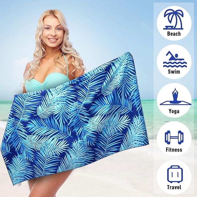 2 Pack Microfiber Beach Towel: Oversized Microfiber Pool Towel 75”x 35”, Sand-Free Beach Towel, Quick Drying Camping Towel, Super Absorbent Bath Towel Blanket, Lightweight for Kids & Adults