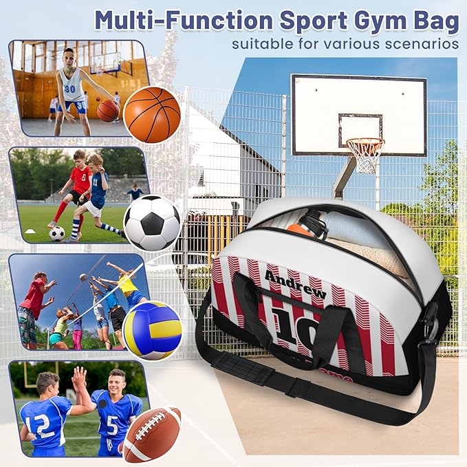 Basketball Soccer Gifts for Boys Girls - Custom Sports Duffle Bag, Personalized Name & Team Bag, Water-Resistant Gym Bag for Basketball, Soccer, Volleyball | Y-Red Black