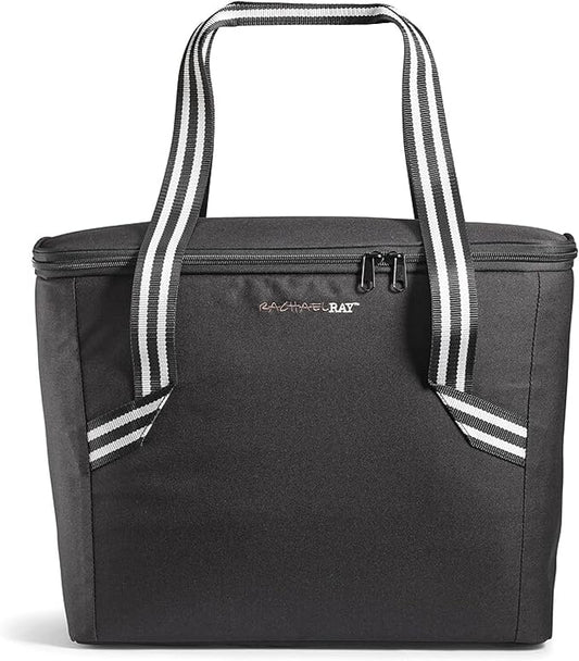 Rachael Ray Field Tote - Soft Sided Zippered Cooler Bag, Insulated & Leak Proof Grocery Bag, Portable Travel Cooler, Hot or Cold Carrier, Black