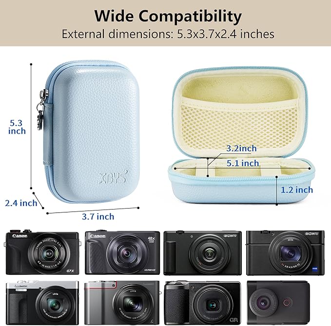 Digital Camera Case Compatible with Canon Powershot G7X Mark II & III/ SX740/ Sony ZV-1/ RX100 VII, Compact Travel Point & Shoot 4K Vlog Cameras Storage Holder with Lanyard (Blue)