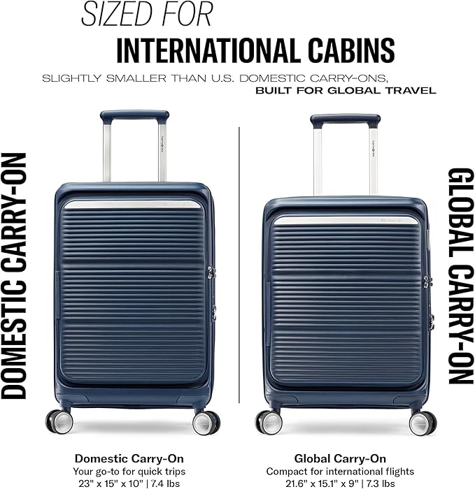 Samsonite Paralux Global Carry-On Luggage - Innovative Design - Quick Access Front Pocket - Dual Suspension Wheel Technology - TSA Lock - Expandable - Includes Removable Packing Cubes - Stone Grey