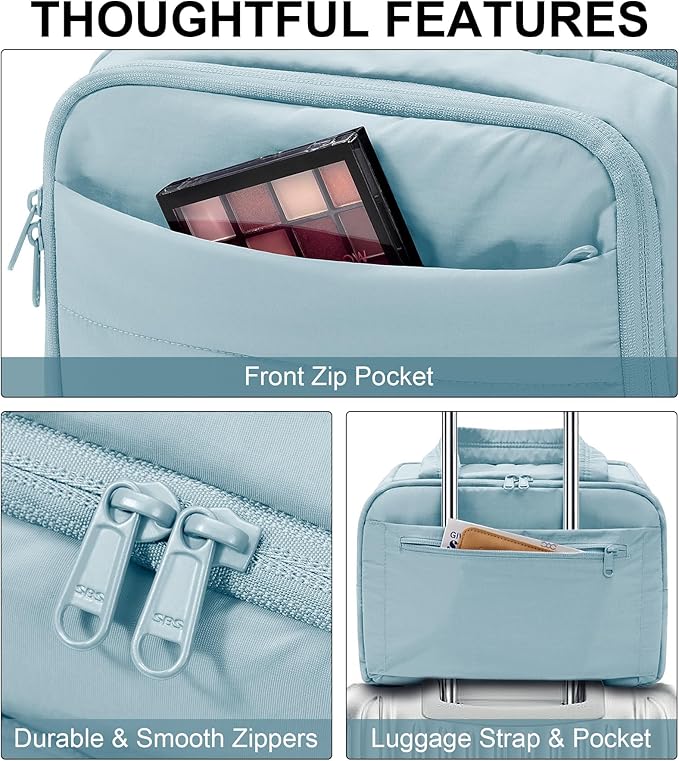 Travel Toiletry Bag for Women, Lightweight Large Quilted Puffy Makeup Bag Wide-open Make up Organizer Cloud Cosmetic Bag w/Handle for Traveling Toiletries Essentials Accessories Light Blue