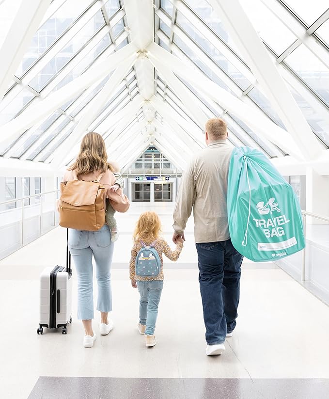 Regalo Airline Certified Travel Bag, Award Winning Brand, Durable Fabric, Univerial Gate-Check, Fits All Car Seats and Most Strollers, Turquoise,Compact Stretch Storage Pouch