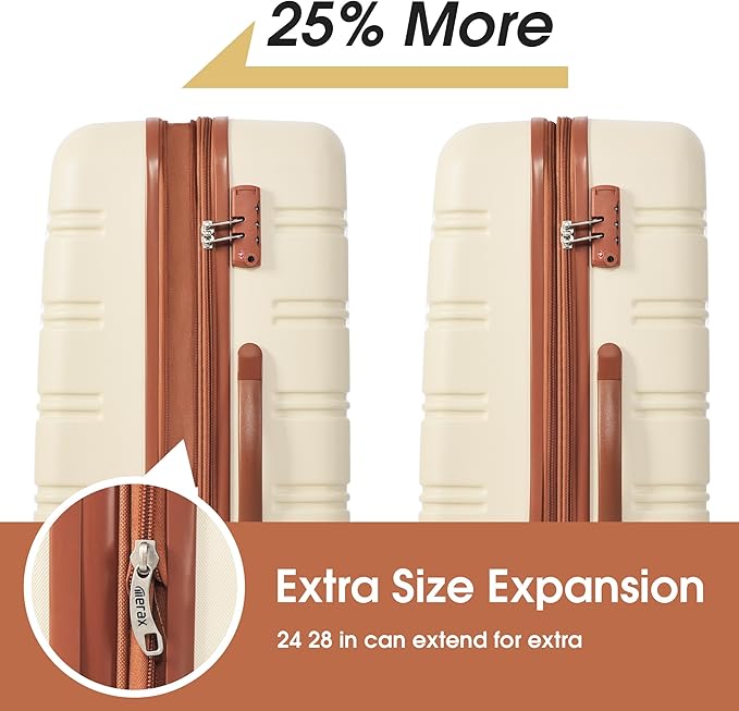 Merax Luggage sets of 13 Piece 16 20 20 28 IN Carry on Luggage Hard Case White and Brown Luggage Expandable Checked Luggage Suitcase Set with Wheels