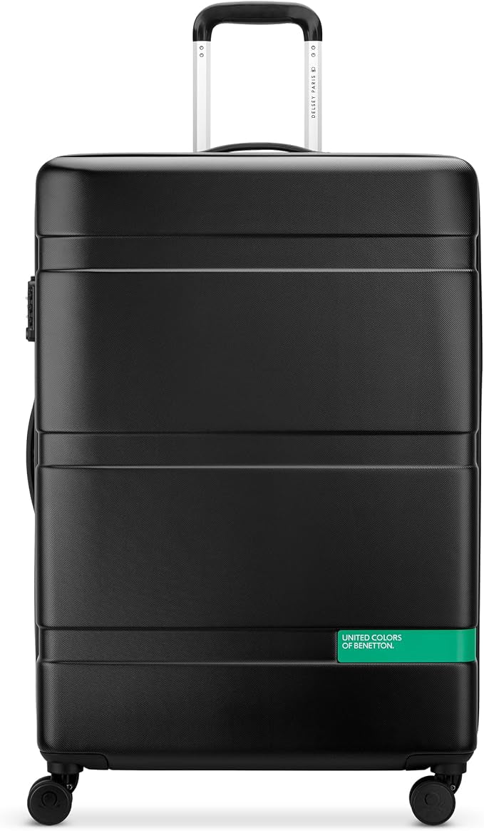 United Colors of Benetton Now! Hardside Luggage with Spinner Wheels, Black, Checked-Large 27 Inch