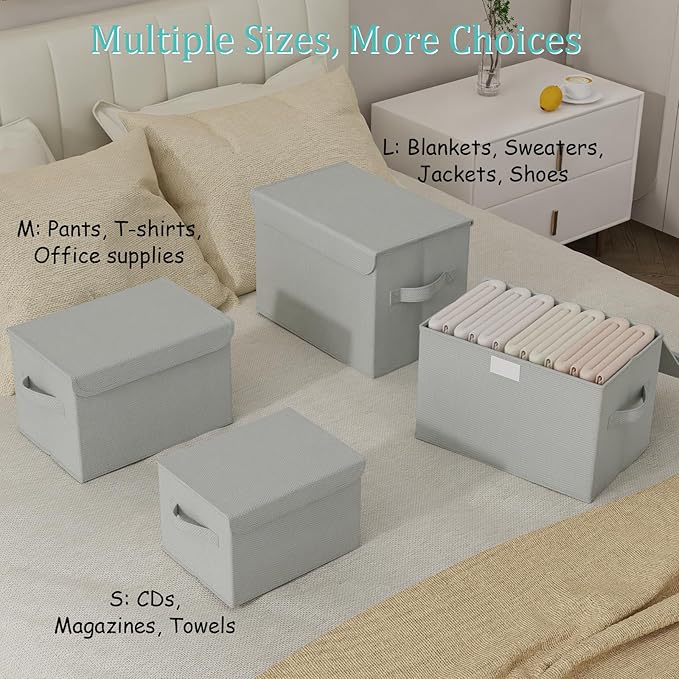 Foldable Storage Bin, Cube Organizer Basket with Flip-Top Lid and 2 Handles, Decorative Boxes for Shelves with Cover for Clothes, Towels, Blanket, 2 Pack, Grey, 13 x 9 x 7.9 In, XSNY12GM-2