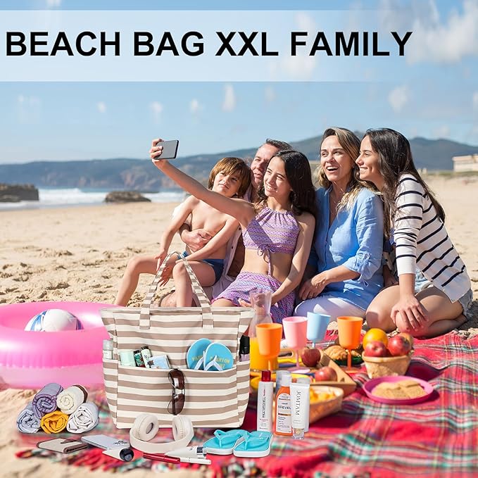 LEDAOU Large Beach Bag Women Waterproof Sandproof Zipper Beach Tote Pool Bag for Swim Gym Grocery Travel with Wet Pocket | Waterproof, Sandproof, Zipper, Pool, Gym, Grocery