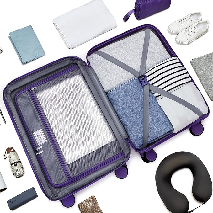 LARVENDER Luggage Sets, Suitcase Set 3 Piece Expandable Luggage PP Lightweight Large Suitcases with Wheels for Women (3 piece set,Grape Purple)