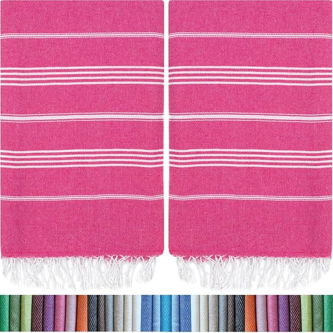 HAVLULAND |Pack of 2| Turkish Beach Towels Oversized 39x71, 100% Turkish Cotton Sand Free Quick Dry Absorbent Towel Travel Blanket for Adults Beach Gift Beach Essentials - Fuchsia