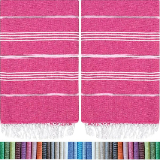 HAVLULAND |Pack of 2| Turkish Beach Towels Oversized 39x71, 100% Turkish Cotton Sand Free Quick Dry Absorbent Towel Travel Blanket for Adults Beach Gift Beach Essentials - Fuchsia