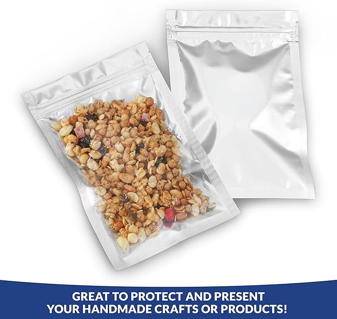 Mylar Bags with Zipper Seal | 100 Bags | Resealable Heat Seal Bags for Candy and Food Packaging, Medications and Vitamins | Plastic and Aluminum Foil Packets for Liquid and Solids (4.5" x 6.5")