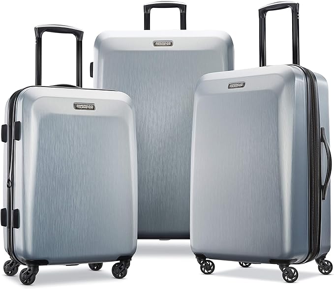American Tourister Moonlight Hardside Expandable Luggage with Spinner Wheels, Silver, 3-Piece Set (21/24/28)