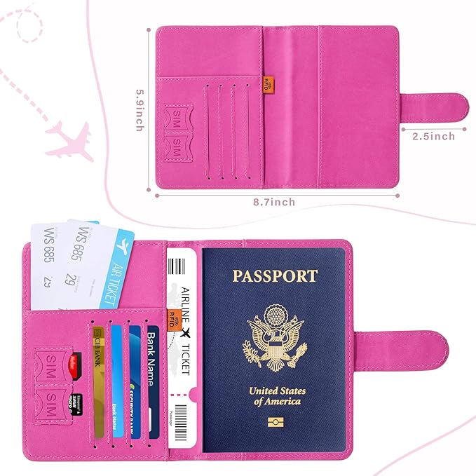 COSHAYSOO Initial RFID Passport Holder for Travel Women Passports Cover Case Air Essentials Airplane Flight Accessories Airline Plane Flying Must Haves Christmas Gift Butterfly Letter Hot Pink N