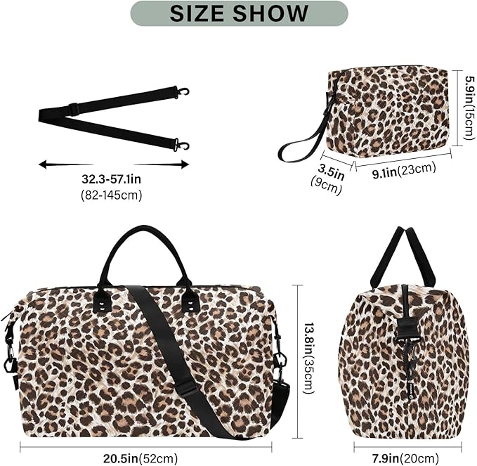 Travel Duffle Bag, Leopard Print Gym Bag with Storage Bag Weekender Overnight Bag for Men Women Trip Sports Yoga