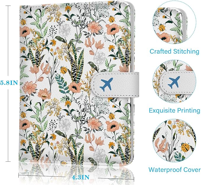 Passport Holder for Trave, RFID Blocking Leather Passport Cover, Combo with Credit Card Slot and Boarding Pass Slot Combo for Women Men