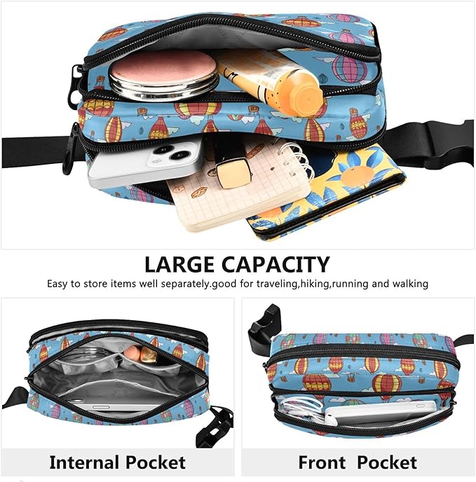 Colorful Hot Air Balloons Fanny Pack for Women Men Water Resistant Fashion Waist Packs with Adjustable Strap Belt Bag for Travel Workout Jogging Hiking 21219154