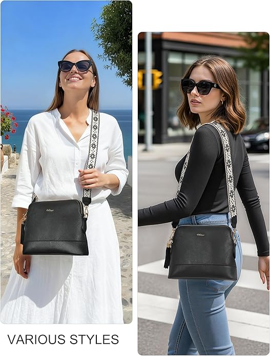 Women's Leather Crossbody Bags Anti Theft Purses RFID Blocking Handbags Trendy Travel Adjustable Strap Tassel