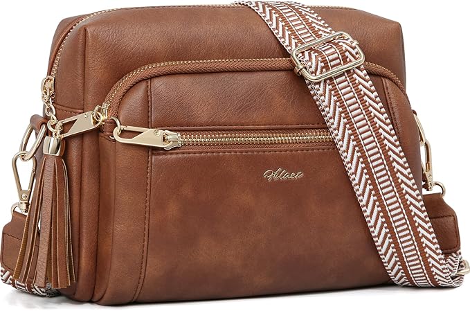 Small Leather Crossbody Bags for Women Anti theft Purses and Handbag Shoulder Hangbag with Wide Strap Tassel