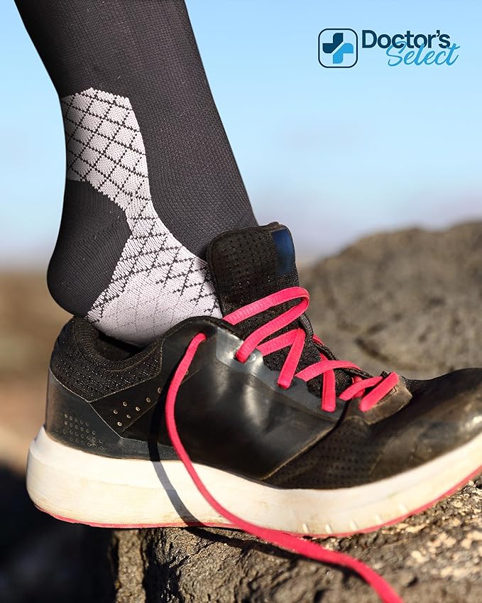 Doctor's Select Plantar Fasciitis Socks - 2 Pairs | Compression Crew Socks for Plantar Fasciitis Relief | Arch Support Socks