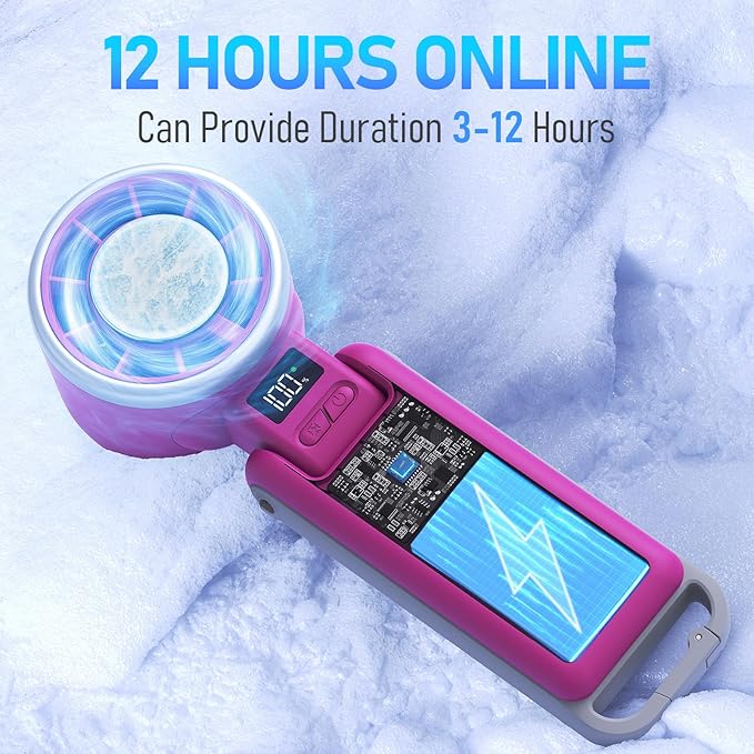 Portable Handheld Turbo Fan with Ice Cooling, Rechargeable Personal Fan, Up tp 12Hrs Cooling, 5 Speed 25550RPM Powerful Portable Fan for Travel, Outdoor, Camping, Hiking (Magenta)