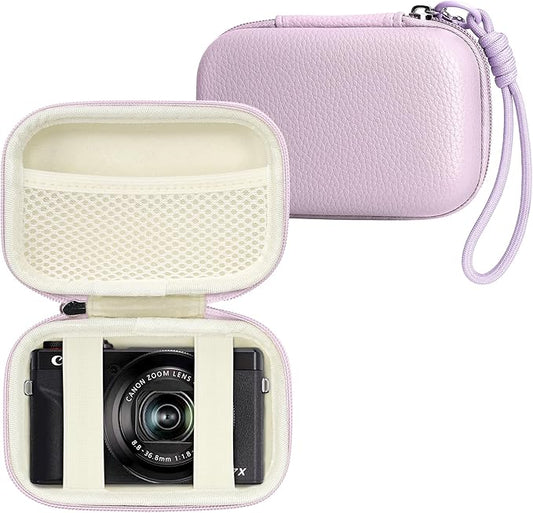 Digital Camera Case Compatible with Canon Powershot G7X Mark II & III/ SX740/ Sony ZV-1/ RX100 VII, Compact Travel Point & Shoot 4K Vlog Cameras Storage Holder with Lanyard (Purple)