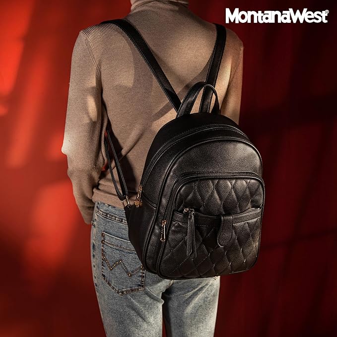 Montana West 3Pcs Anti Theft Backpack Purse for Women Small Quilted Backpack Set