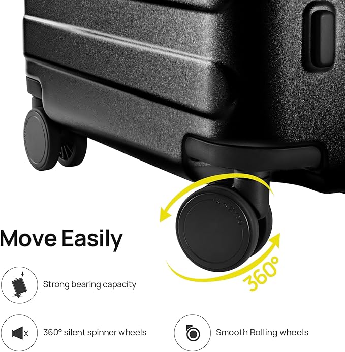 NINETYGO Large Checked Luggage 28 Inch, Checking In Luggage with Smooth Spinner Wheels, Lightweight, Hard Shell PC Suitcase, Lightweight Travel Luggage, TSA Approved (Black, Rhine Basic)