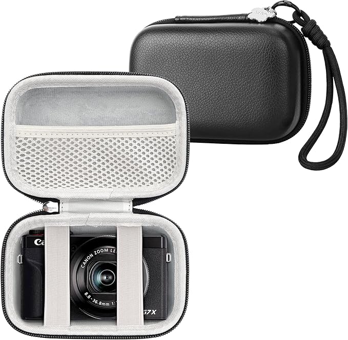 Digital Camera Case Compatible with Canon Powershot G7X Mark II & III/ SX740/ Sony ZV-1/ RX100 VII, Compact Travel Point & Shoot 4K Vlog Cameras Storage Holder with Lanyard (Black)