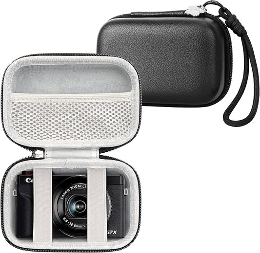 Digital Camera Case Compatible with Canon Powershot G7X Mark II & III/ SX740/ Sony ZV-1/ RX100 VII, Compact Travel Point & Shoot 4K Vlog Cameras Storage Holder with Lanyard (Black)