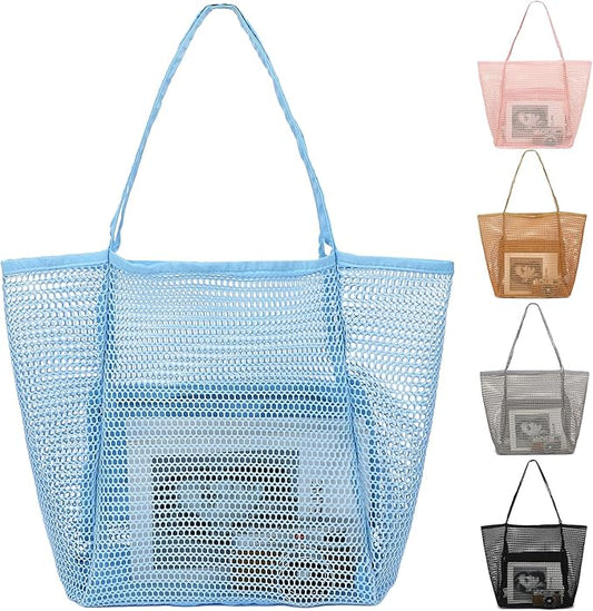 Fammart Mesh Beach Bag for Women, Summer Straw Tote Hobo Pool Bags with Zipper Pocket, Travel Vacation Cruise Essentials 2026