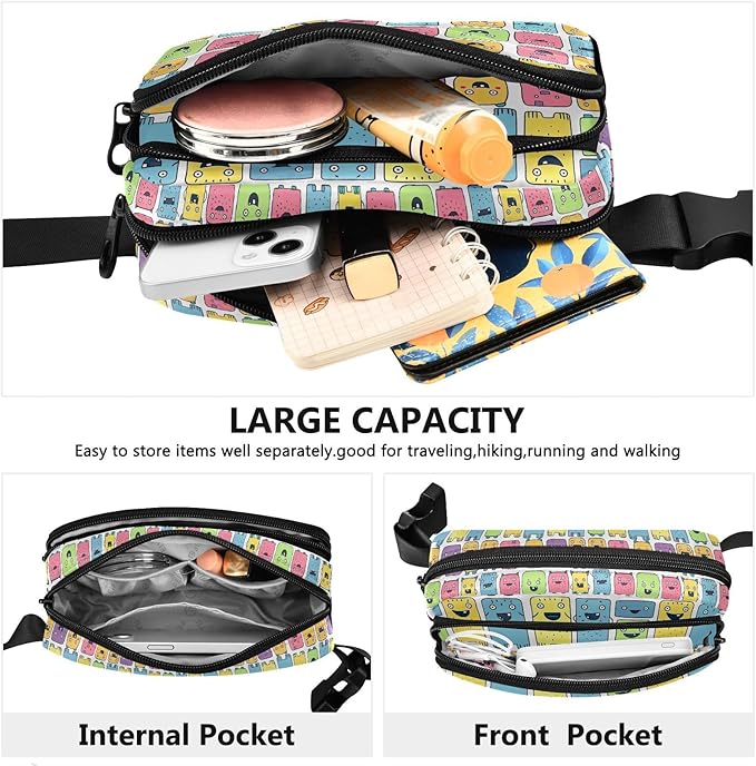 Cute Monster Fanny Pack for Women Men Water Resistant Fashion Waist Packs with Adjustable Strap Belt Bag for Travel Workout Jogging Hiking 21220515