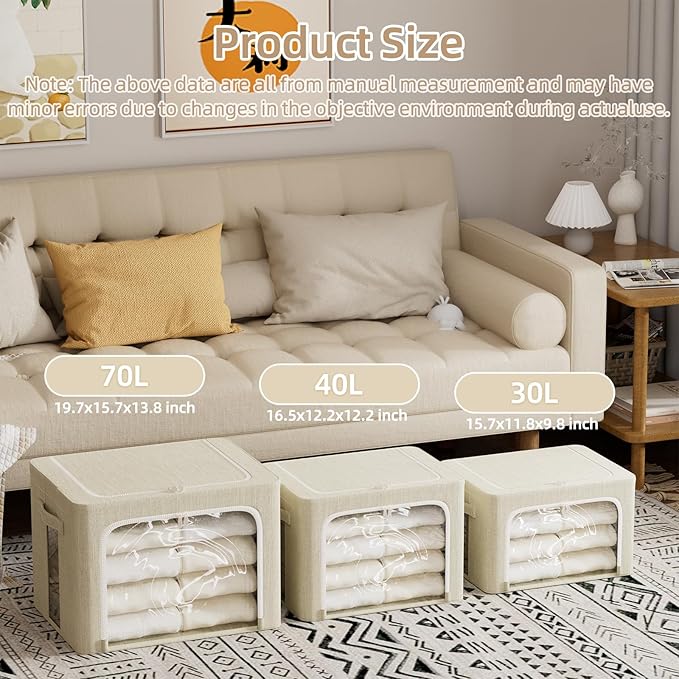 FHSQX 8 Pack Clothes Storage Bins - Foldable Storage Bins for Clothes Fabric Storage Box with Metal Frame (Beige, 19.7x15.7x13.8 inch)