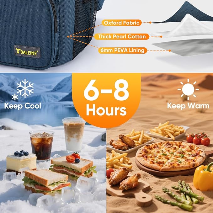BALEINE Insulated Lunch Bag for Men Women, 15 Can Leakproof Cooler Bag with Adjustable Shoulder Strap for Work Picnic, Lunch Box for Women Men (Medium, Grey)