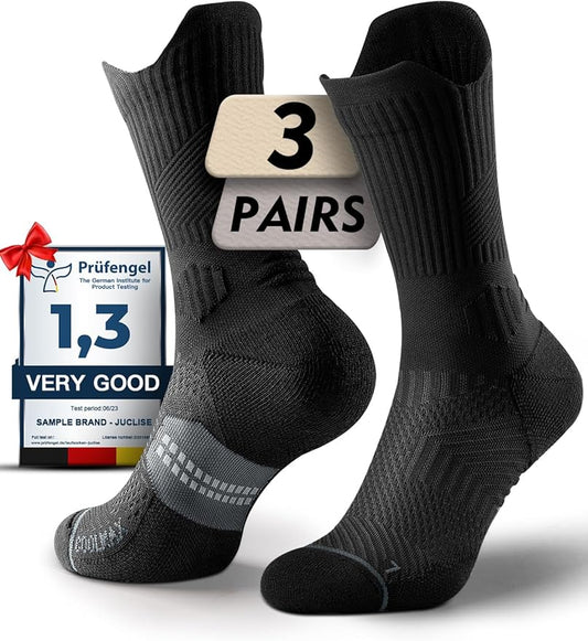 Compression Running Socks, Bamboo Viscose Coolmax Moisture-Wicking Anti-Blister Athletic Hiking Workout Gym Padded
